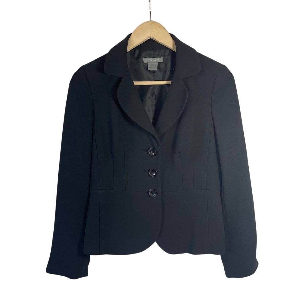 Ann Taylor Petites Black Fitted Round Lapel Blazer Sz 2P